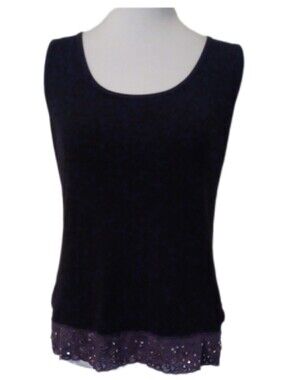 ** Blue Moon Women's Black Tank Top with Lace Hem Size Large